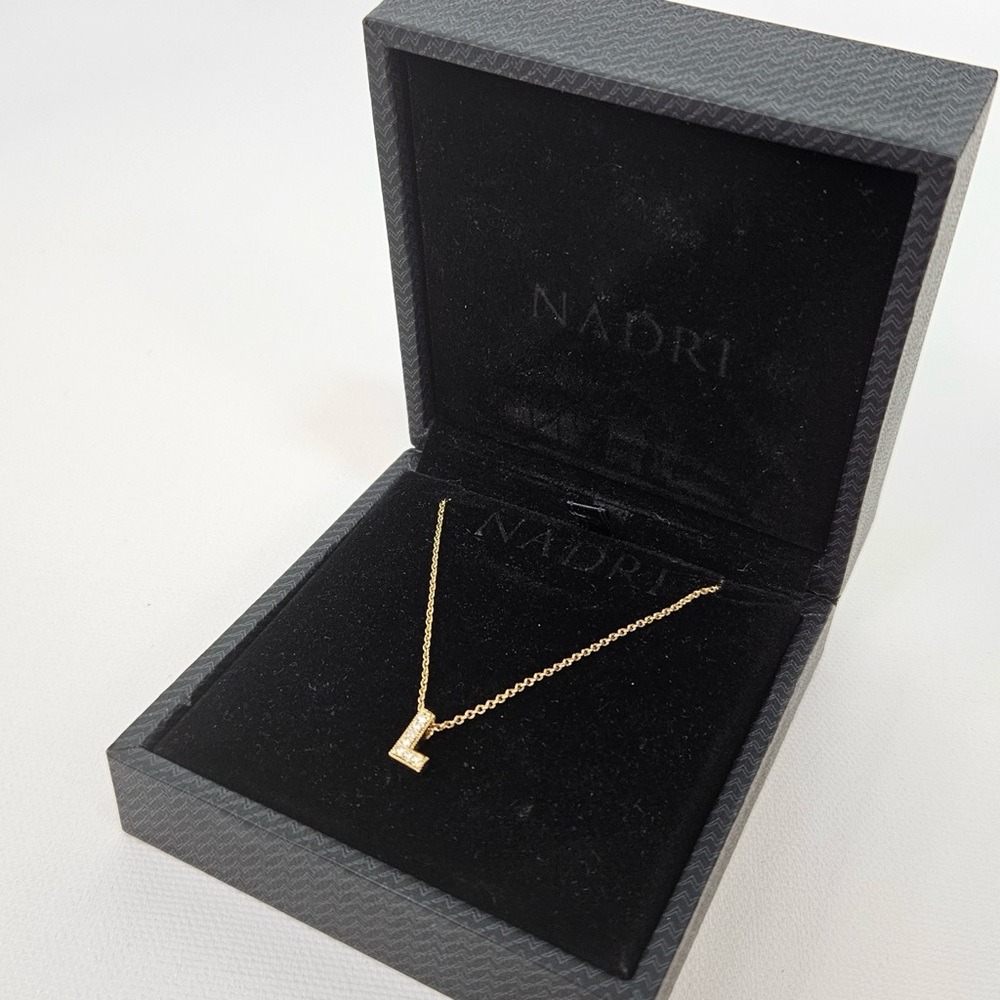 Nadri Necklace Letter L Initial Pendant Small Gold Tone Pave CZ Chain 18"